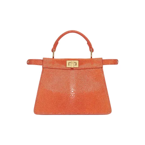 FENDI Peekaboo ISeeU Devil Fish Кожа Сумка через плечо Сумка Экстра маленькая Женская Апельсин