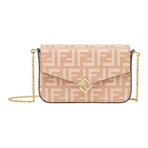 FENDI FF Diamonds Series Телячья кожа Сумка через плечо Сумка на плечо Женская Розовая