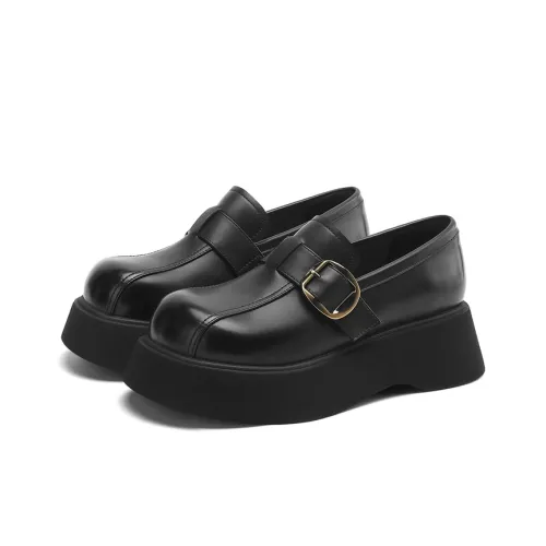 JOSINY Платформа Премиум Feel Маленькие Кожаные Туфли Мода Универсальные Лоферы Каблук 5 см Женские Черные