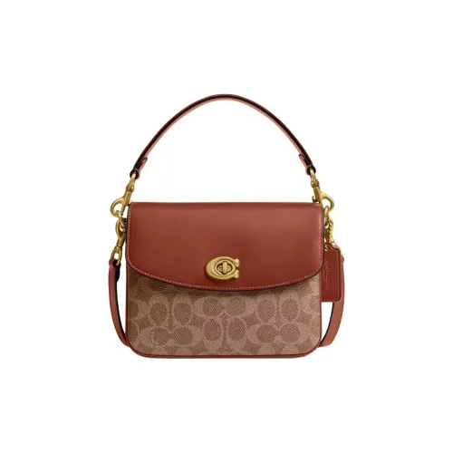 COACH Cassie Покрытый холст Сумка на плечо Маленькая Женская Коричневый Желтый Карамель
