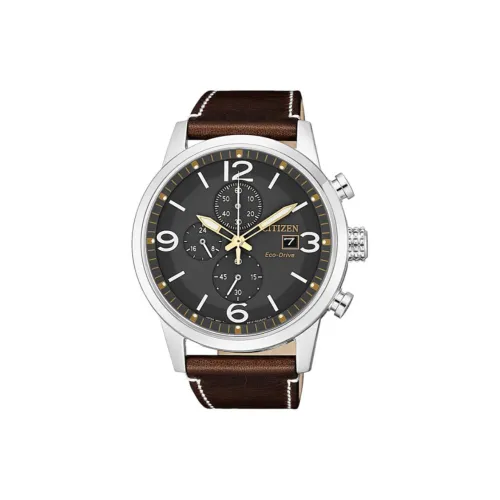 CITIZEN Eco Drive Series Светильник Кварцевый механизм Коровья кожа Ремешок Часы Унисекс Черный циферблат