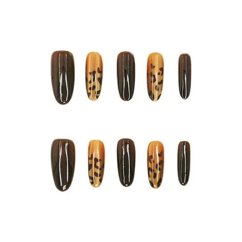 SHITIAN Амбер Леопардовый принт False Nail Овал Коричневый Jump Цвет 20 мм