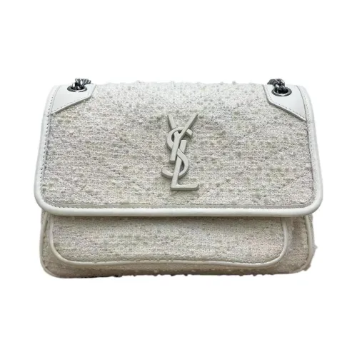 SAINT LAURENT Niki Смесь Твид Пэчворк с Гладкой Кожей Хобо Сумка Портативная Сумка через плечо Сумка на плечо Женская