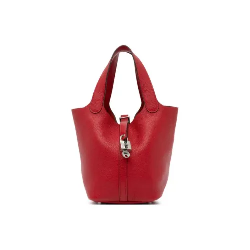 HERMES Picotin Lock Clemence Bullock Кожа Ведрообразная Сумка Женская Cassak Красный