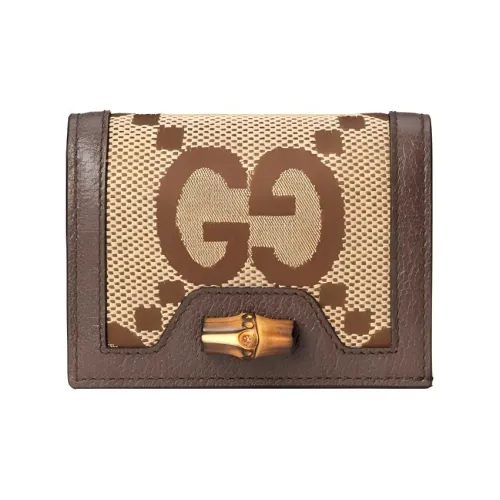 GUCCI Diana Холст с кожей Держатель для карт кошелек Женские Эбеновый CAMEL Коричневый