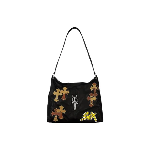 Chrome Hearts Сумка через плечо из коровьей кожи Сумка с китайским монетой из меди Сумка через плечо Экстра-большая Женская Черная