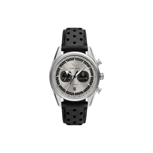 EMPORIO ARMANI Наручные часы Кварцевый механизм Кожаный ремешок 42 мм Серебристый циферблат Мужские часы