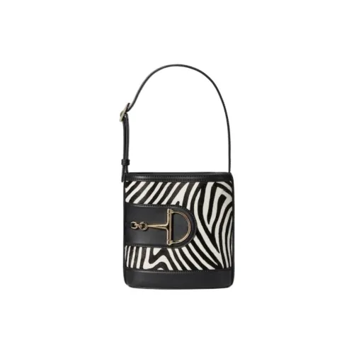 GUCCI Корова Кожа Ведрообразная Сумка Плечевая Сумка Мини Женский Черный Белый