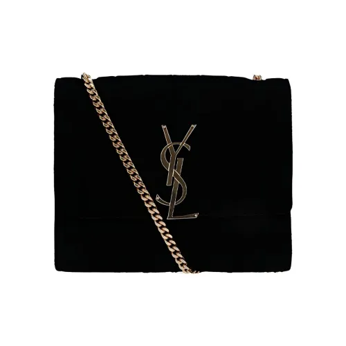 SAINT LAURENT Vicky Quilted Velvet Chain Wallet Shoulder Bag Women's Black