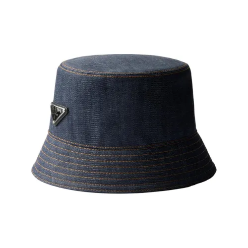 PRADA Cotton Metal Bucket Hats Men's Navy Blue