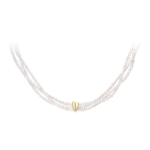 HEFANG 14K Gold Сердце-образное Ожерелье с Жемчугом Женское