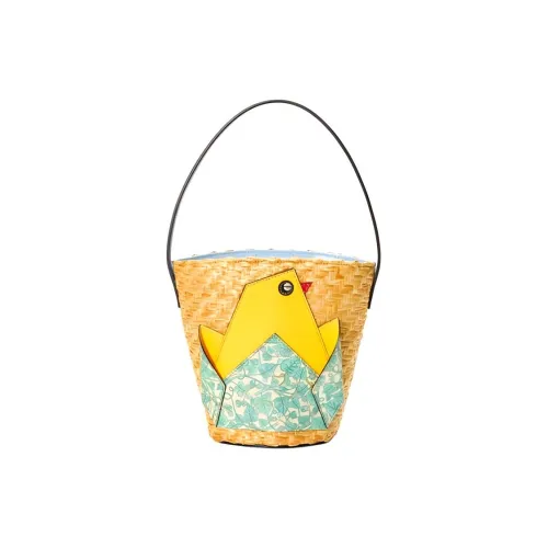 GUCCI Плетеный соломенный материал с кожаной вставкой ведрообразная сумка детская сумка желтый многоцветный