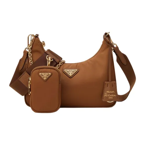 PRADA RE Edition Переработанный нейлон THREE в одном плечо Сумка Женская Коричневая