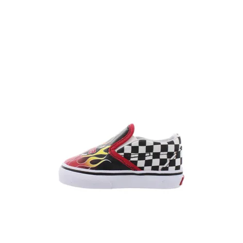 Vans Slip On Легкий Низкий Топ Обувь для малышей Черный Белый Пламя Infant And Toddler