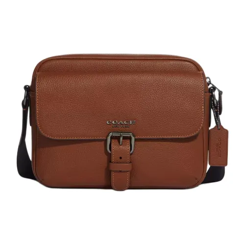 COACH Hudson Коровья кожа Сумка через плечо Средний Мужской Серый Медный Седло