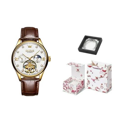 OLEVS Автоматический Механический Механизм ПУ (Полиуретан) Ремешок Часы Мужские Белый Циферблат