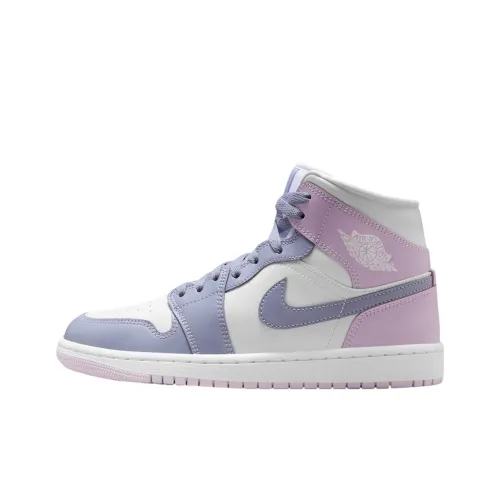 Jordan Air Jordan 1 Нижняя юбка Устойчивая к истиранию MID Топ Винтажные баскетбольные кроссовки Женские Розово-синие