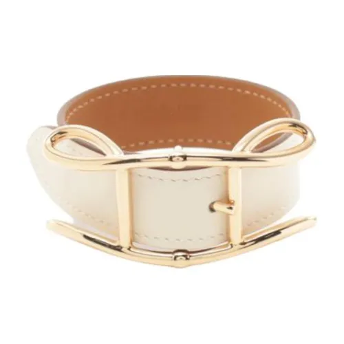 HERMES Телячья кожа Металл Покрытие Розовым золотом Наручные повязки Women's White