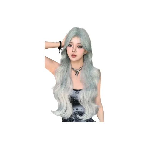 FYOSEE Длинный CENTER Часть Синий Градиентный Длинный Кудрявые Волосы Парики Естественный Формирование Лица и Анти-Аджинг