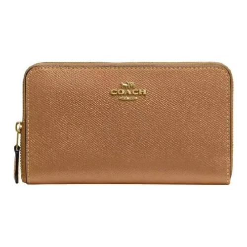 COACH Zip Around Кожа Кошелек Средний Унисекс Коричневый