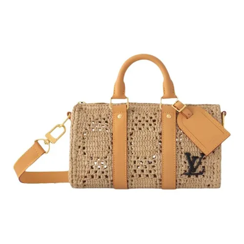 LOUIS VUITTON Keepall Raffia с кожаными вставками портативная одно плечо дорожная сумка женская коричневый