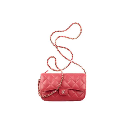 CHANEL Овчина и Золото Металл Сумки через плечо Женские Красный