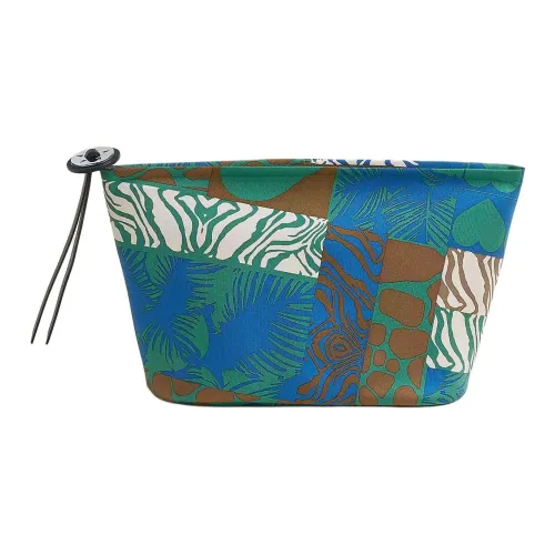 HERMES Шелк Косметичка Женская Мозаика Синий Ослепительный Зеленый Прусский Синий