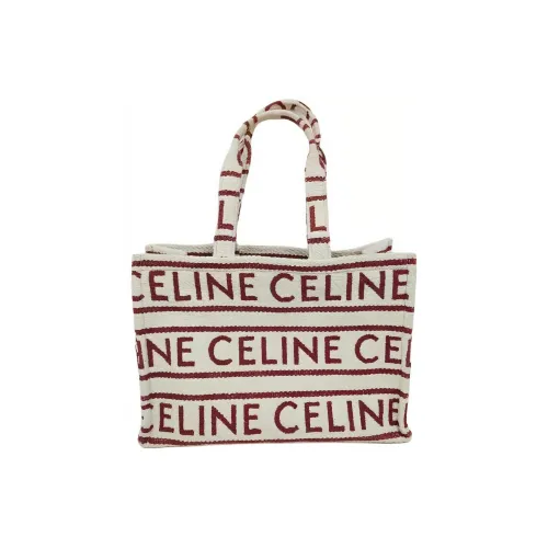 CELINE Хлопок Тоут Сумка Сумка для покупок Сумка Сумка через плечо Большая Женская Красная и Бежевая