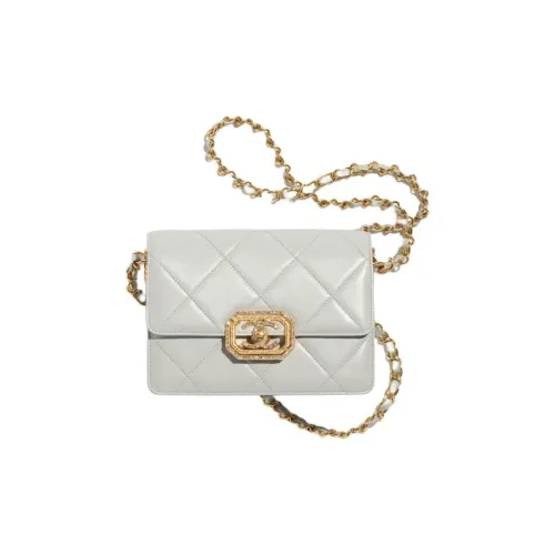 CHANEL Телячья кожа с стразами сумка с клапаном сумка через плечо мини женская светло-серый