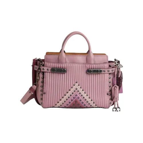 COACH Swagger Кожа Наппа Одно Плечо Сумка Большая Женская Белая Олово и Серый Розовый