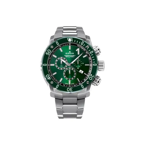 EDOX Кварцевый механизм Мужские часы Часы 45 мм Зеленый циферблат Корпус из нержавеющей стали Ремешок из нержавеющей стали