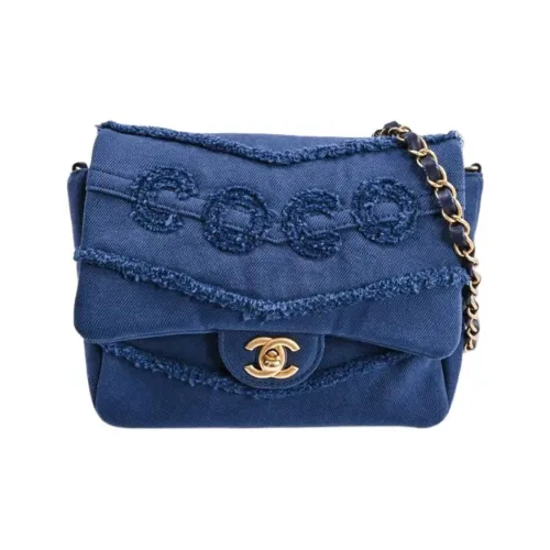 CHANEL Деним Сумка с клапаном Сумка с цепочкой Сумка через плечо Сумка на плечо Женская Морской синий