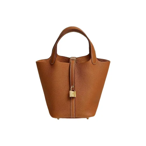 HERMES Picotin Lock Maurice Bullock Кожа Корзина Сумка Ведрообразная Сумка Сумка 18 Женская 37 Золотисто-коричневый