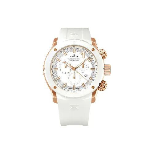 EDOX Кварцевый механизм Мужские часы Часы 45 мм Белый циферблат Корпус из нержавеющей стали Резиновый ремешок