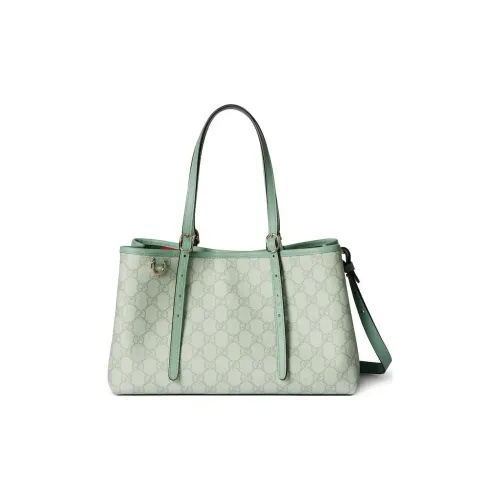 GUCCI GG Emblem Кожа Тоут Сумка Сумка для покупок Сумка через плечо Сумка Маленькая Женская Серая Зеленая