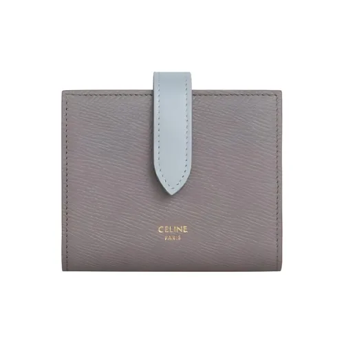 CELINE Коровья крупнозернистая текстура декоративная лента кошелек маленький женский цвет галечно-серый