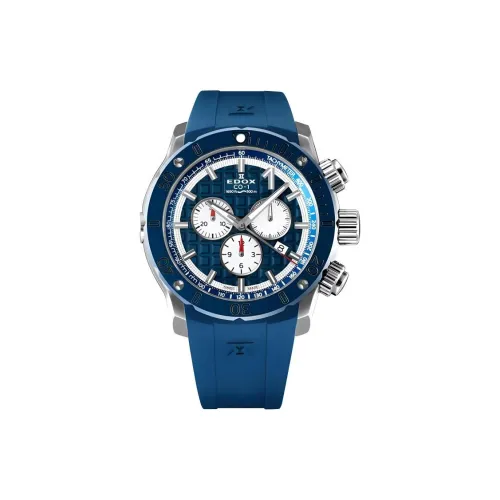 EDOX Кварцевый механизм Мужские часы Часы 45 мм Синий циферблат Корпус из нержавеющей стали Резиновый ремешок