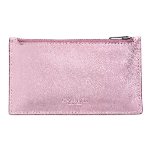 COACH Card Case Перчаточная дубленая кожа Держатель для карт Мини Женский Металл Румяно-розовый