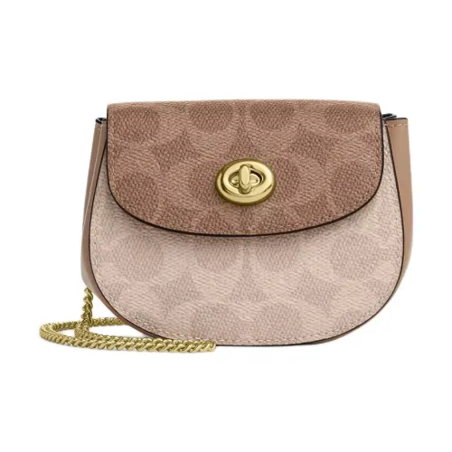 COACH Turnlock Покрытый холст Сумка через плечо Мини Женская Золотая Песочная Коричневая Умбра