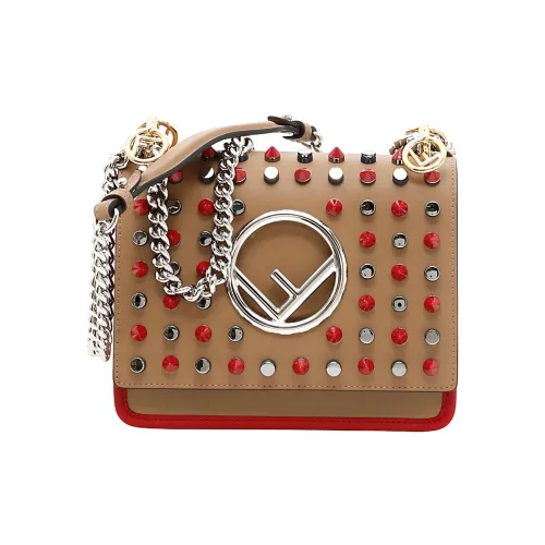 FENDI Kan I Кожа Сумка через плечо Сумка Мини Женская Коричневая и Красная