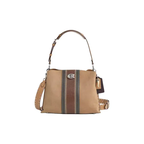 COACH Замша с Телячьей Кожей Сумка через плечо Сумка Большая Women's Silver Арахисовый