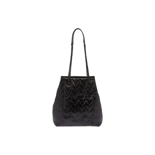 MIU MIU Hobo Блестящий Кожаный Полумесяц Сумка Хобо Сумка через плечо Женская Черная