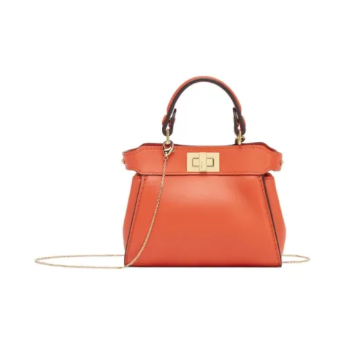 FENDI Peekaboo Напп Кожа Одно Плечо Сумка Женская Оранжевая