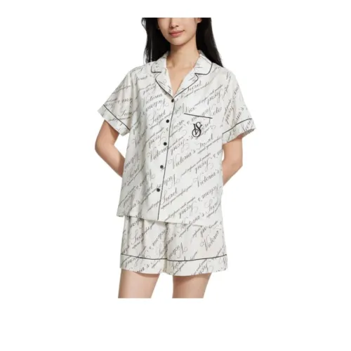 Victoria's Secret Pajama Комплект Женский Черный Логотип С принтом