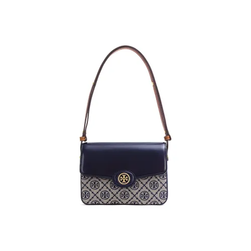 TORY BURCH Robinson Jacquard с кожаными вставками Курьерская сумка Сумка Сумка через плечо Средняя Женская Морской синий