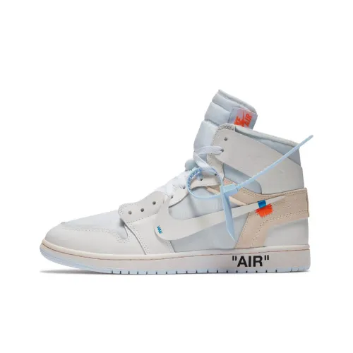 Off Белый x Jordan Air Jordan 1 Slip-Resistant Abrasion-Resistant High Top Vintage Баскетбольные Кроссовки Унисекс Белый