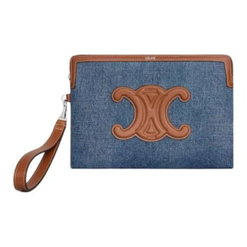 CELINE Cuir Triomphe Denim Clutch Маленький Женский Синий