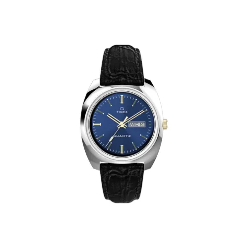 TIMEX Q Series Мужские часы Кварцевый механизм Кожаный ремешок Синий циферблат