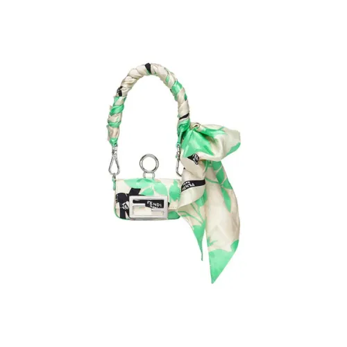 FENDI Baguette Шелковая сумка Baguette Сумка на одно плечо Экстра мини Женская Зеленая Бежевая
