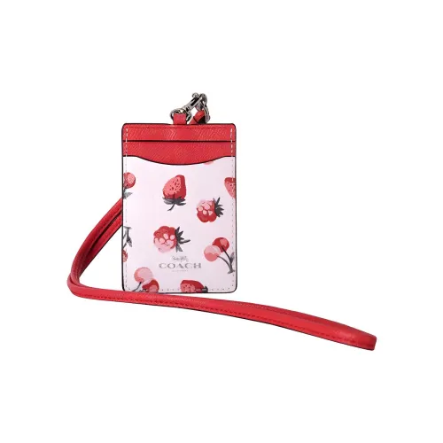 COACH Lanyard Кожа Картхолдер Маленький Women's White Красный